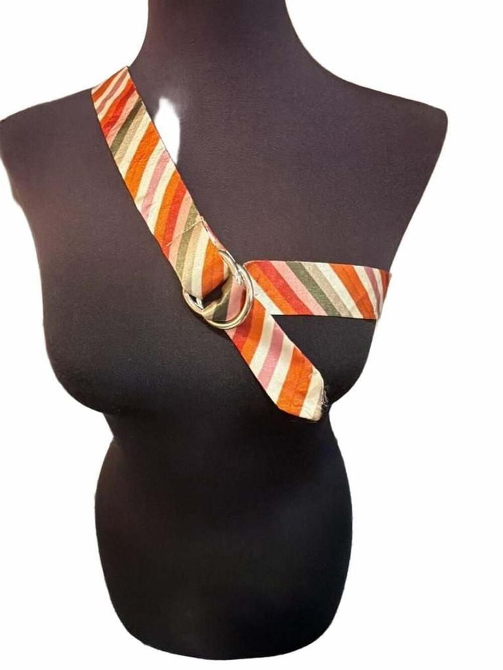 Vintage Striped Fabric Ring Belt Multi-Color 70s Style